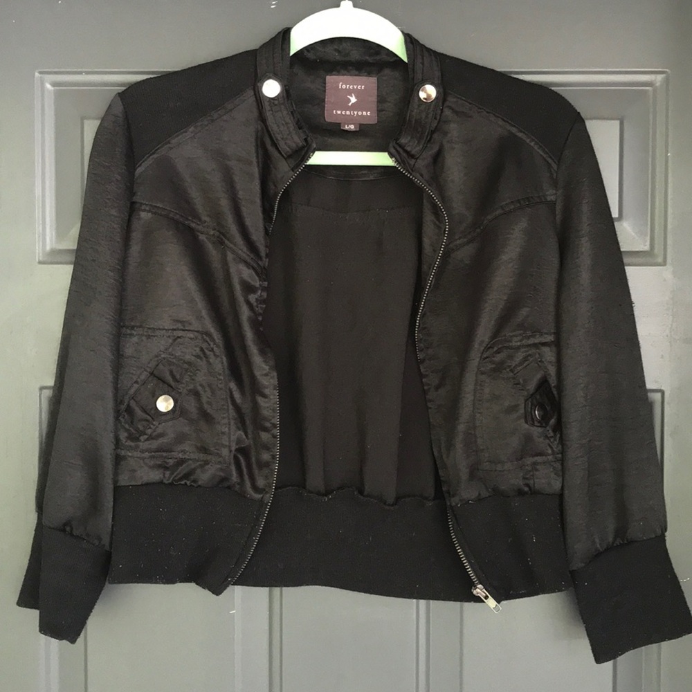 Satin Finish Cropped Bomber Jacket